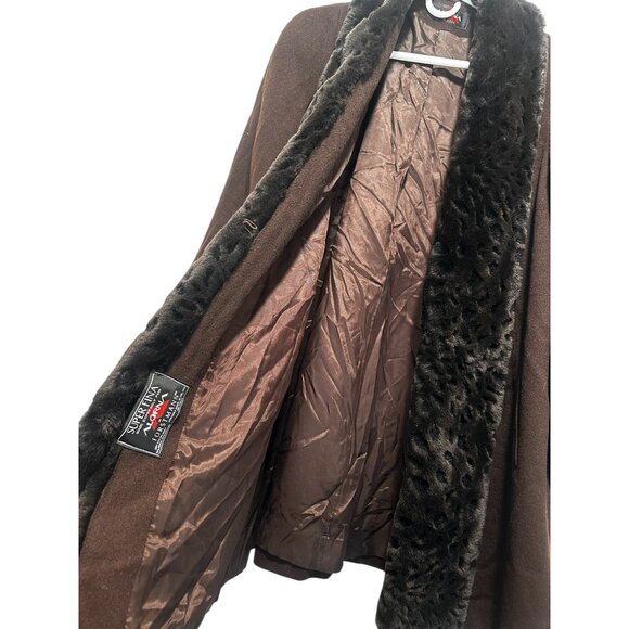 Vintage Alorna Faux Fur Trim Wool Penny Lane Coat A-Line XL Brown Retro Old Mone - Picture 7 of 16